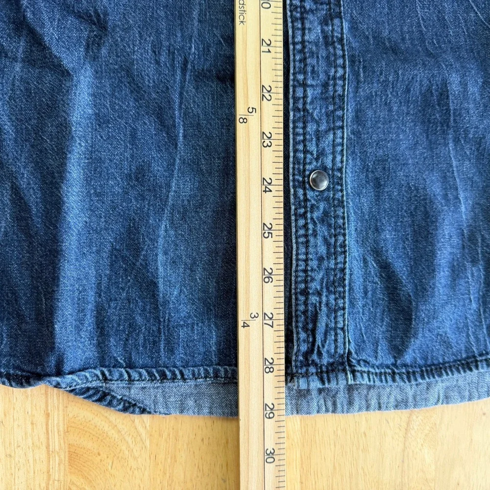 True Religion Western Denim Jean Pearl Snap Shirt Mens M Cotton Blue Great Fade
